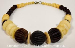 Vintage Tribal Hand Carved Wood and Bone Bead Necklace