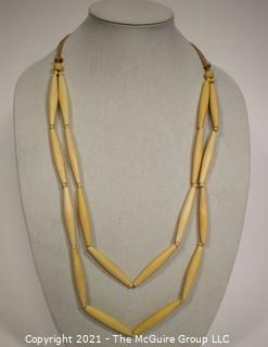 Vintage Tribal Hand Carved Wood Bead on Cord Necklace