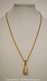 Swarovski Crystal Encrusted Tear Drop  Pendant on Gold Chain Necklace