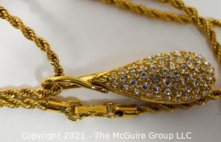 Swarovski Crystal Encrusted Tear Drop  Pendant on Gold Chain Necklace