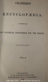 Set of (10) Volume Leather Bound Books: "Chambers's Encyclopedia: A Dictionary of Universal Knowledge for the People; Illustrated; 1868