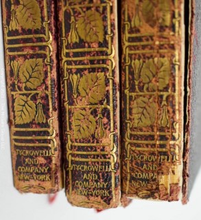 Three (3) leather bound volumes of Nathanial Hawthorne's Romances, published by Crowell and Co.