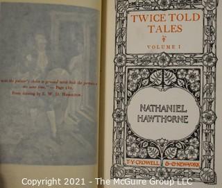 Three (3) leather bound volumes of Nathanial Hawthorne's Romances, published by Crowell and Co.