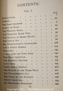 Three (3) leather bound volumes of Nathanial Hawthorne's Romances, published by Crowell and Co.