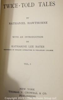 Three (3) leather bound volumes of Nathanial Hawthorne's Romances, published by Crowell and Co.