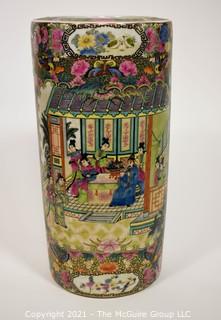 Early 20th Century Chinese Painted and Gilt Porcelain Umbrella or Cane Stand with Chop Mark.  Measures approximately 9 x 19"T