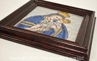 Madonna & Child Hand Painted Tile in wood frame; 10 1/2 x 10 1/2" square 