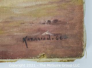 Vintage Unframed Oil on Canvas of Farm Scene Signed by Artist Alejke Gurgin Kazarian; 12 x 16" 