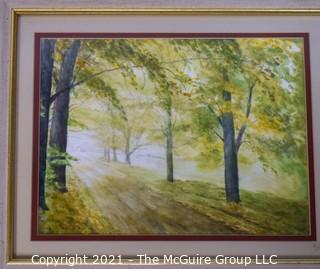 Framed Under Glass Woods Scene Signed By Artist.  Measures approximately 16 1/2 x 19 1/2"