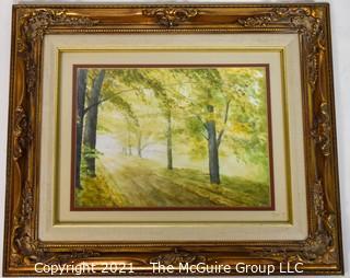 Framed Under Glass Woods Scene Signed By Artist.  Measures approximately 16 1/2 x 19 1/2"