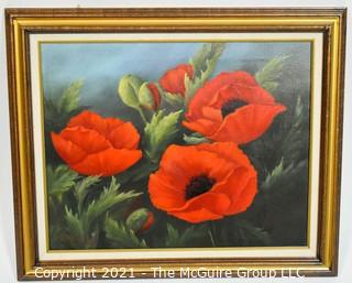 Framed Oil on Canvas of Red Poppies Signed by Artist Kahle Weyerbacher. Measures approximately 25" x 20"