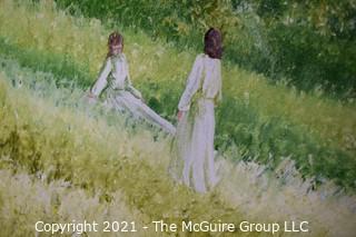 Oil on Canvas of Girls in Field Signed by Artist E. Jones in Gilt Frame.  Measures approximately 32" x 28".
