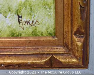 Oil on Canvas of Girls in Field Signed by Artist E. Jones in Gilt Frame.  Measures approximately 32" x 28".
