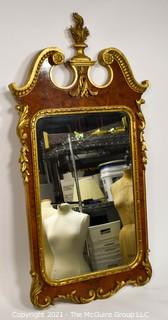 Wood Framed Parcel Gilt Mirror With Book Matched Veneer Inlay, Made in Italy; 26 x 53"