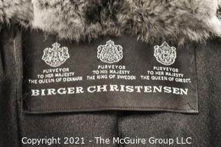 Birger Christensen Women's Black Beaver Fur Coat with Black & Grey Chinchilla Collar & Trim.