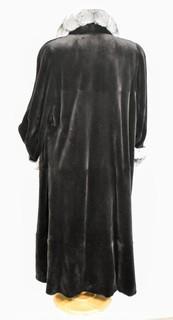 Birger Christensen Women's Black Beaver Fur Coat with Black & Grey Chinchilla Collar & Trim.