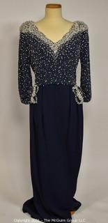 Vintage Victoria Royale of Hong Kong Black with Pearl and Crystal Hand Beaded Evening Gown. Size 14.