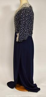 Vintage Victoria Royale of Hong Kong Black with Pearl and Crystal Hand Beaded Evening Gown. Size 14.