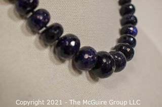 Rough Cut Blue Goldstone Knotted Bead Necklace 