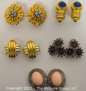 Five (5) Pairs of Clip On Earrings, Some Made by Erwin Pearl. 
