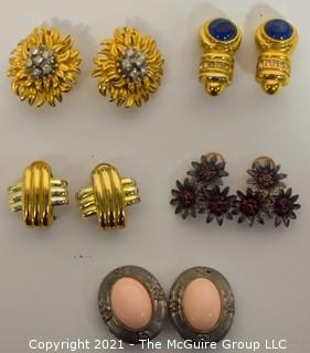 Five (5) Pairs of Clip On Earrings, Some Made by Erwin Pearl. 
