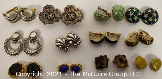 Group of (6) Clip On Costume Jewelry Earrings, Including Enamel. 