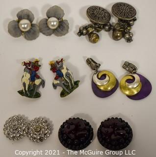 Group of (6) Clip On Costume Jewelry Earrings. 