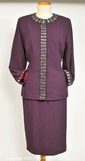 Karen Laurence by Matthew Plum Purple Sequin Embellished Jacket and Skirt Suite, Size 14.