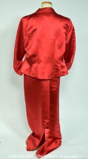 Women's Red Satin Long Sleeve Two Piece Gown with Skirt and Long Sleeve Top by Watters & Watters,  Size 