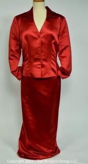 Women's Red Satin Long Sleeve Two Piece Gown with Skirt and Long Sleeve Top by Watters & Watters,  Size 