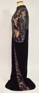 Victor Costa Black Velvet Evening Gown with Illusion Lace Dress, Saks Fifth Avenue, Size 12. 