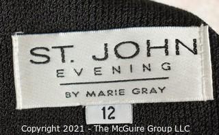 St. John Evening by Marie Gray Black Knit Jacket Top with Sequins and Tassle Closure, Size 12.
