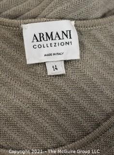 Armani Collezioni Beige Short Sleeve Knit Sweater Shirt, Size 14