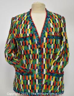 Vintage Multi Color With Silk Lining Cardigan Sweater by Marie Cherese of Nice France. 
