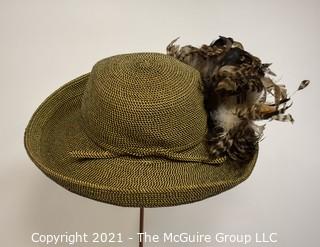 Straw Hat with Pheasant Feather Decoration in Harrods Hat Box. 