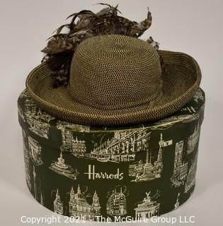 Straw Hat with Pheasant Feather Decoration in Harrods Hat Box. 