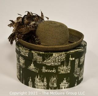 Straw Hat with Pheasant Feather Decoration in Harrods Hat Box. 