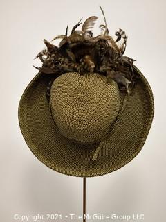 Straw Hat with Pheasant Feather Decoration in Harrods Hat Box. 