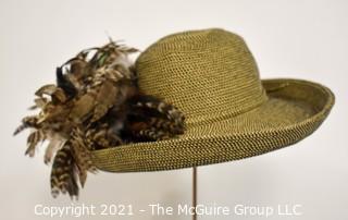 Straw Hat with Pheasant Feather Decoration in Harrods Hat Box. 