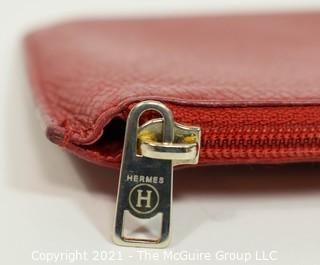 Classic Hermes Red Leather Flat Coin Purse or Wallet