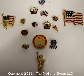 Collection of American Themed Pins and Pin Backs.   Includes Pan Am and 9/11 Pentagon.