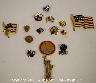 Collection of American Themed Pins and Pin Backs.   Includes Pan Am and 9/11 Pentagon.