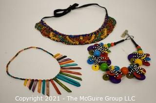 Group of (3) Bright Bead or Woven Necklaces. 
