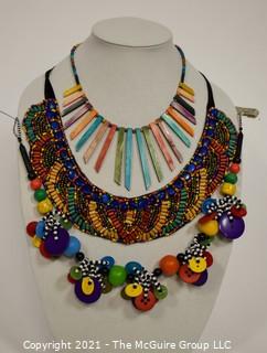 Group of (3) Bright Bead or Woven Necklaces. 
