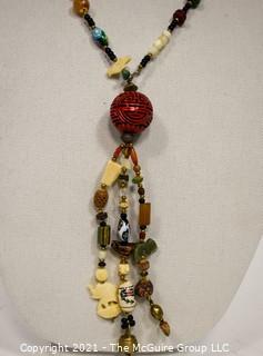 Mixed Bead and Charms Necklace with Cinnabar Tassel 