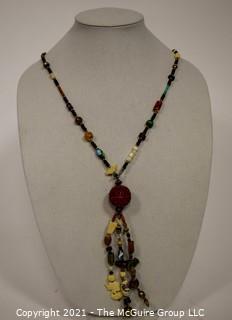 Mixed Bead and Charms Necklace with Cinnabar Tassel 