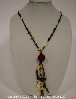 Mixed Bead and Charms Necklace with Cinnabar Tassel 