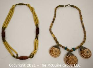 Two (2) Tribal Stone and Shell Bead Necklaces