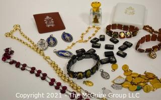 Collection of Catholic Religious Jewelry, Medals and Rosaries. 