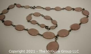 Two Piece Matching Set of Pink Quartz Gem Stones Set Metal Bezel Link Necklace & Bracelet. 